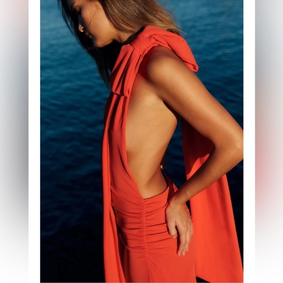 Zara Dresses & Skirts - ZARA Coral Open Back One-Shoulder Maxi Dress. M NWT